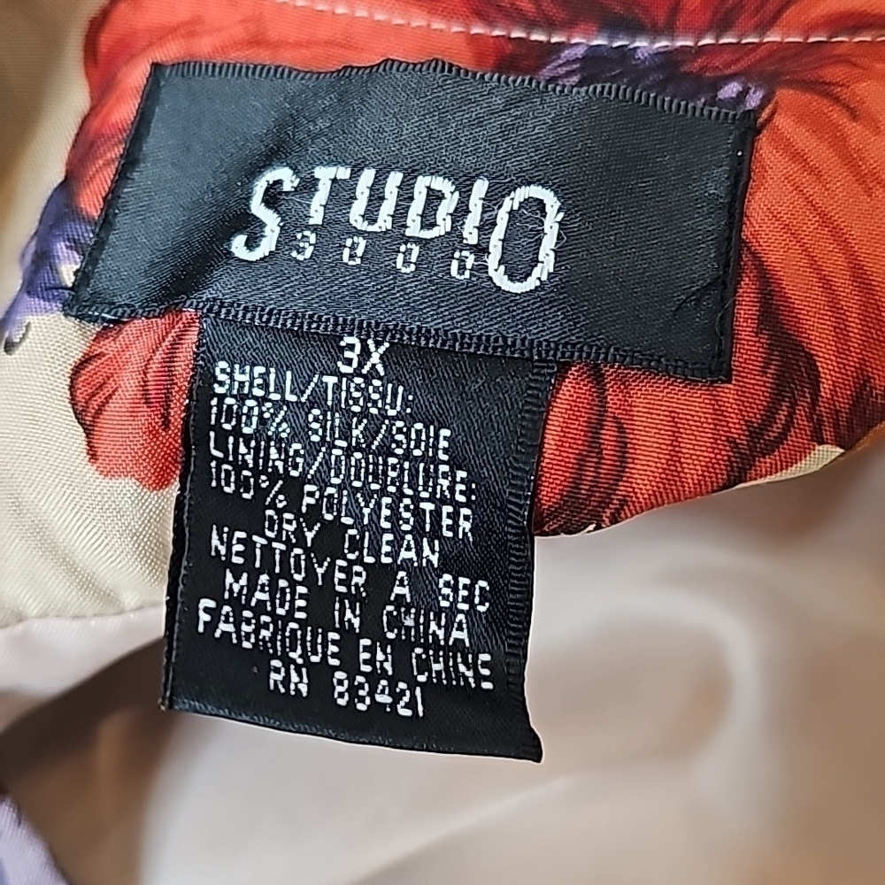 Studio 3000 Vintage Beige & Orange Floral Silk Button-Down Jacket - Size 3X - Picture 8 of 9